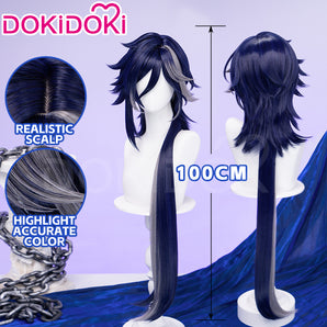 DokiDoki Game Honkai: Nexus Anima Cosplay Armand Wig Long Straight Dark Blue Grey Highlight Hair The 8th Sovereign