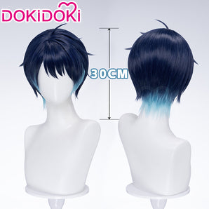 DokiDoki Game Cosplay Men Wig Short Straight Dark Blue Hair