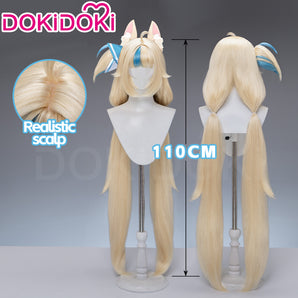 DokiDoki Vtuber Cosplay Sameko Saba Wig Long Blond Hair Blue Highlight Twin Tails