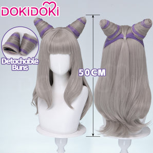 DokiDoki Anime Cosplay Wig Sliver Purple Highlight Hair Double Buns