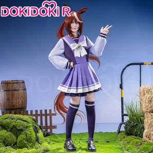 【Size XS-2XL】DokiDoki-R Game Cosplay School Uniform Costume Purple Dress