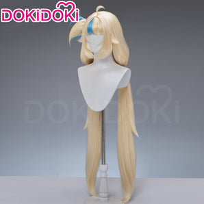 DokiDoki Vtuber Cosplay Sameko Saba Wig Long Blond Hair Blue Highlight Twin Tails